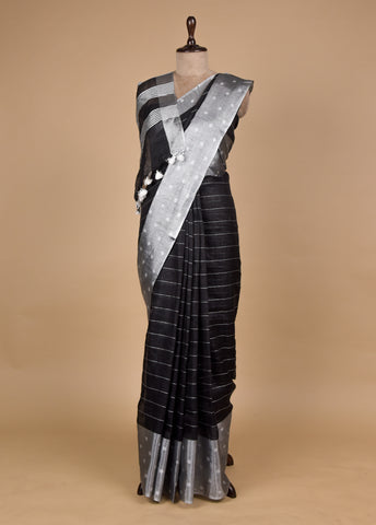 Black Linen Cotton Saree