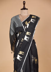 Black Linen Embroidered Saree