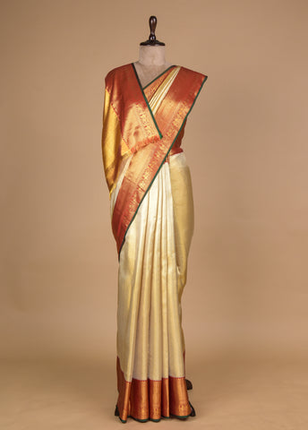 Cream Silk Kanjeevaram Saree