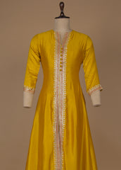 Yellow Cotton Silk Straight Set