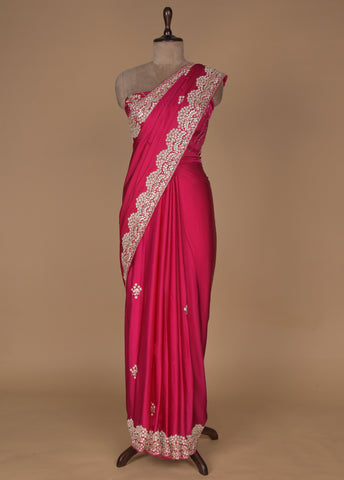 Pink Crepe Embroidered Saree
