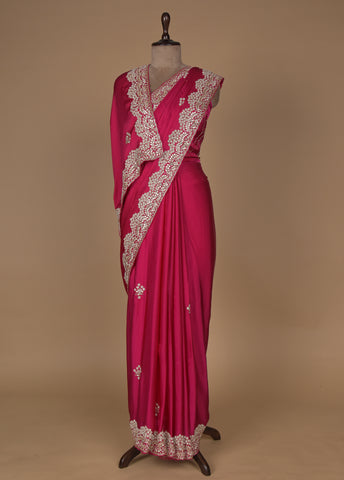 Pink Crepe Embroidered Saree