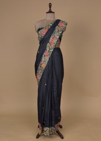 Black Tussar Embroidered Saree
