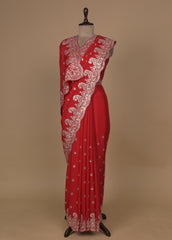 Red Crepe Embroidered Saree