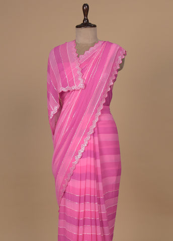 Pink Georgette Embroidered Saree