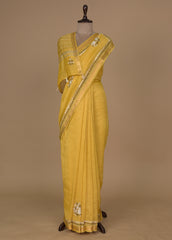 Yellow Linen Embroidered Saree