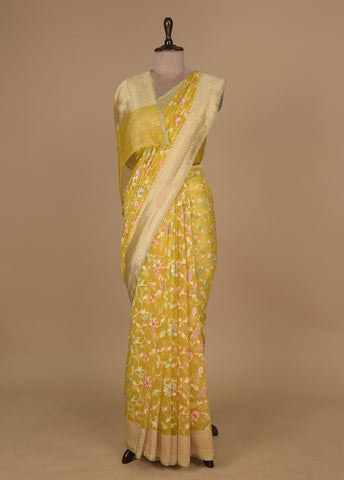 Yellow Kora Organza Banarasi Saree