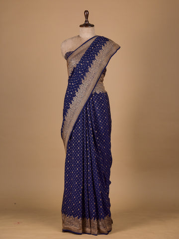 Blue Crepe Banarasi Saree