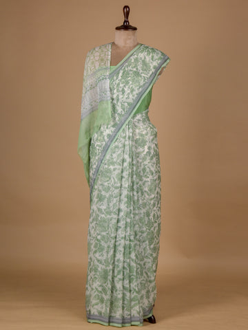 Green Chiffon Printed Saree