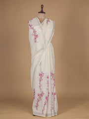 Cream Linen Printed Saree