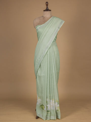 Green Linen Printed Saree