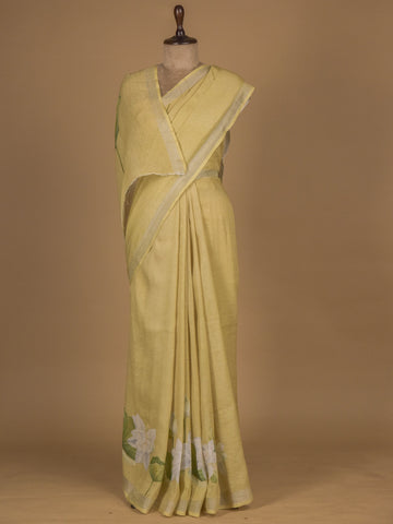 Beige Linen Printed Saree