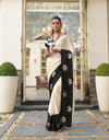 White Crepe Embroidered Saree