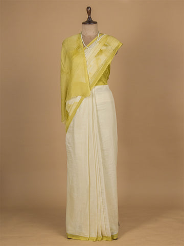 Yellow Chanderi Cotton Printed Saree