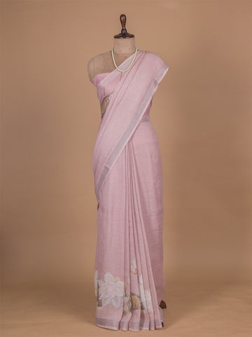 Pink Linen Printed Saree
