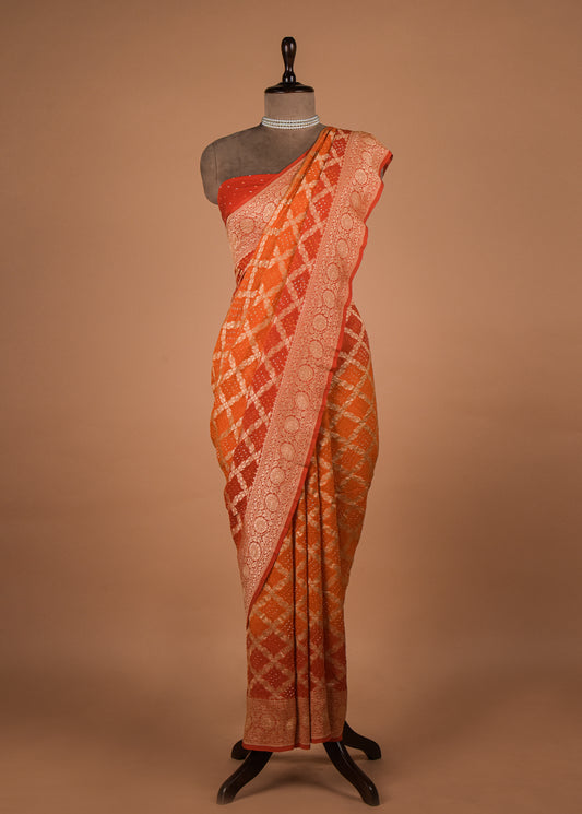 Orange Georgette Bandhani Saree