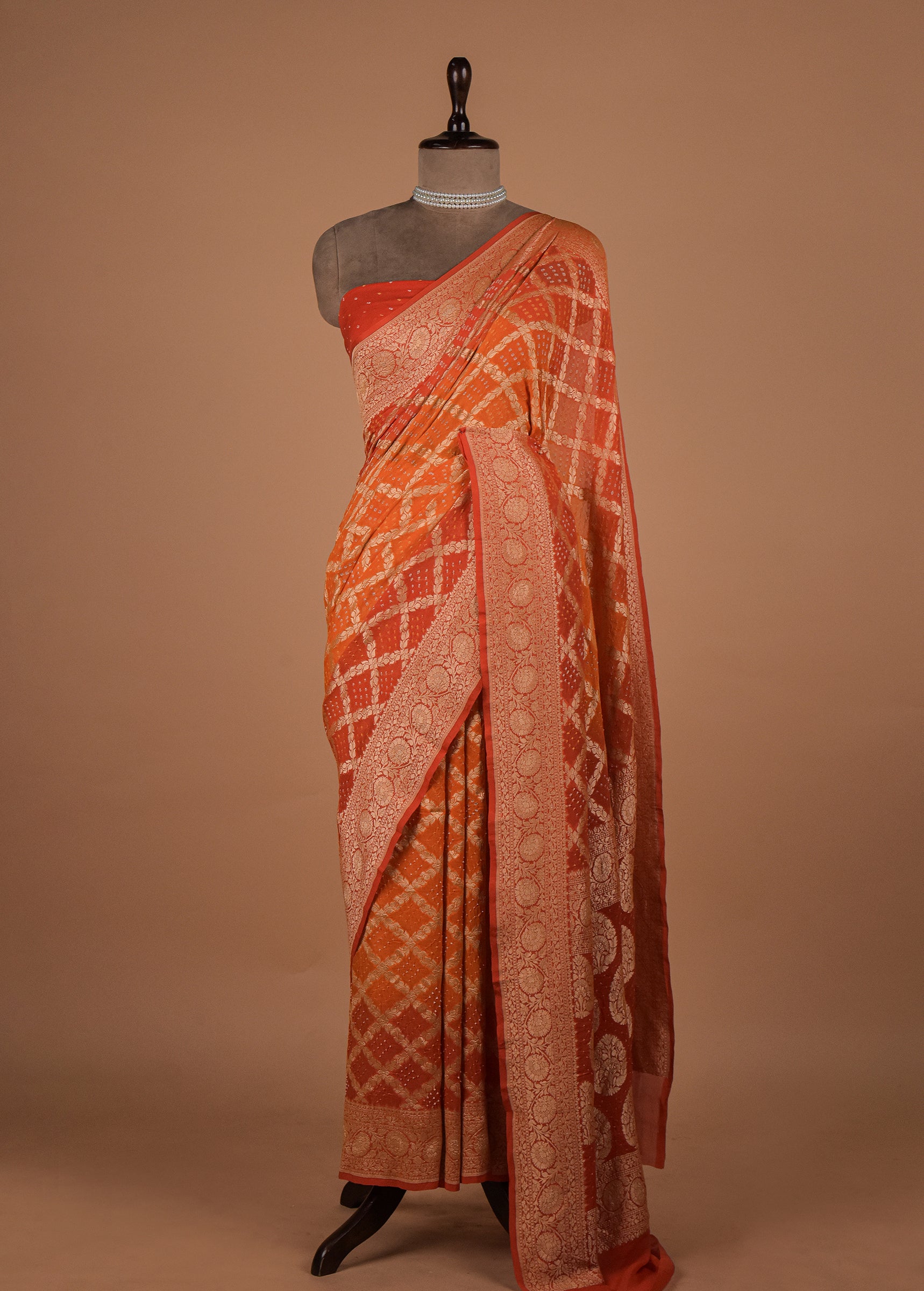 Orange Georgette Bandhani Saree
