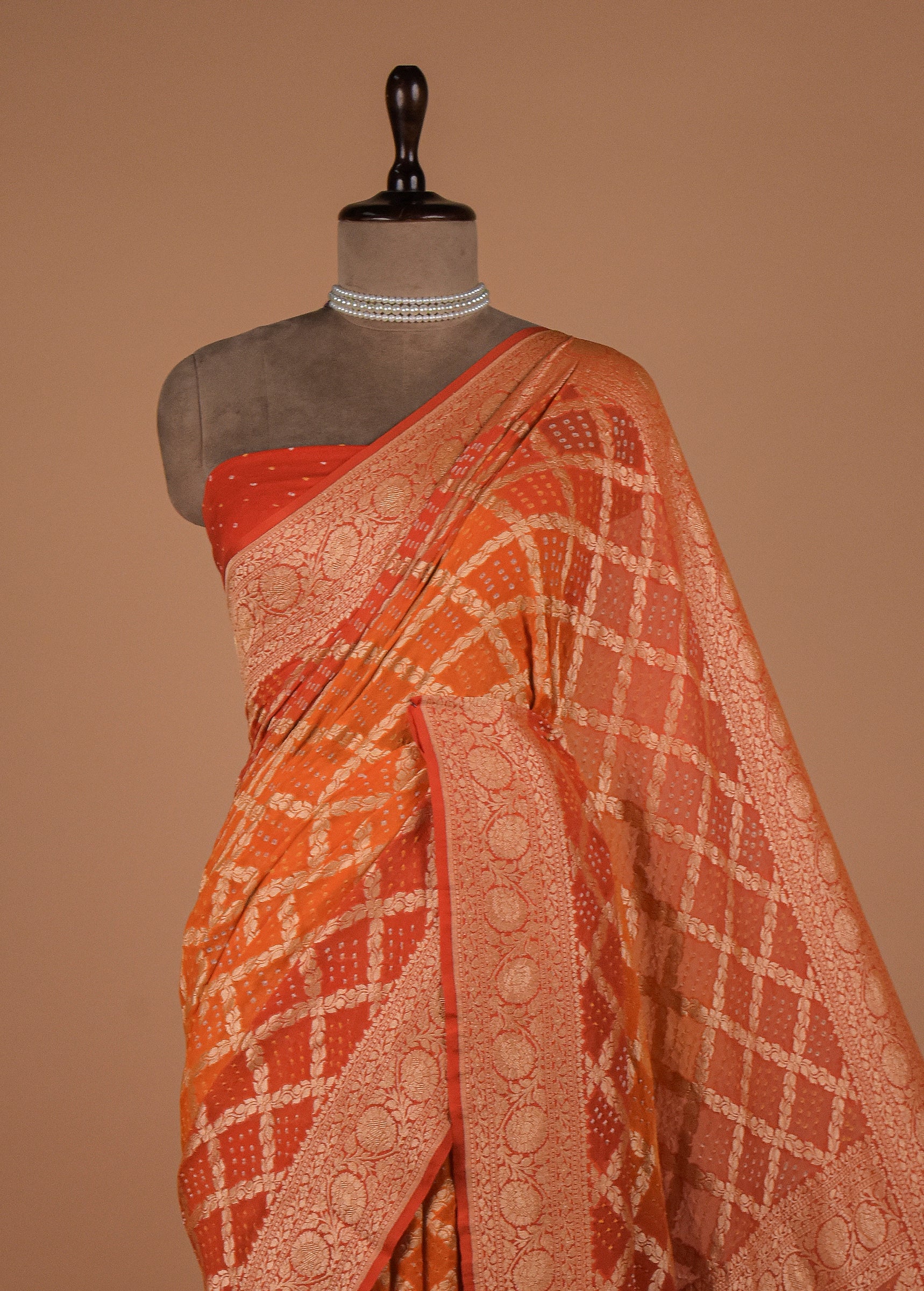 Orange Georgette Bandhani Saree