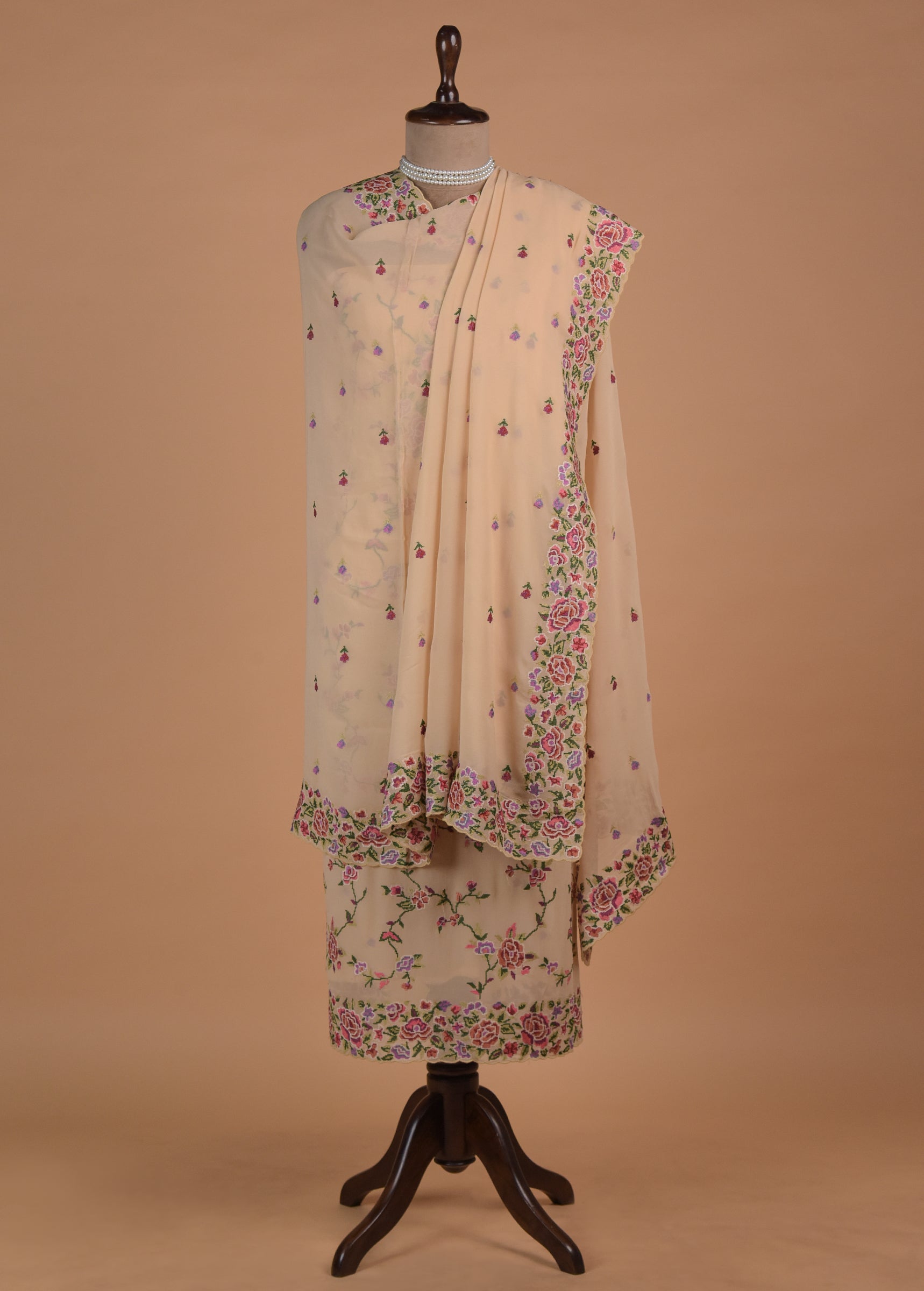 Beige Georgette Dress Material - Image 4 | Greenways Delhi