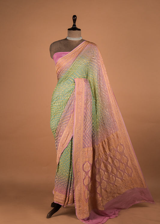 Multicoloured Georgette Bandhani Saree