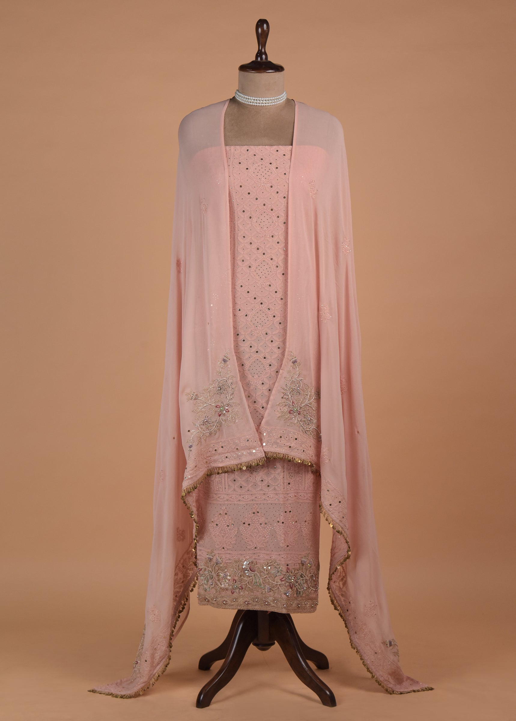 Peach Georgette Dress Material | Greenways Delhi