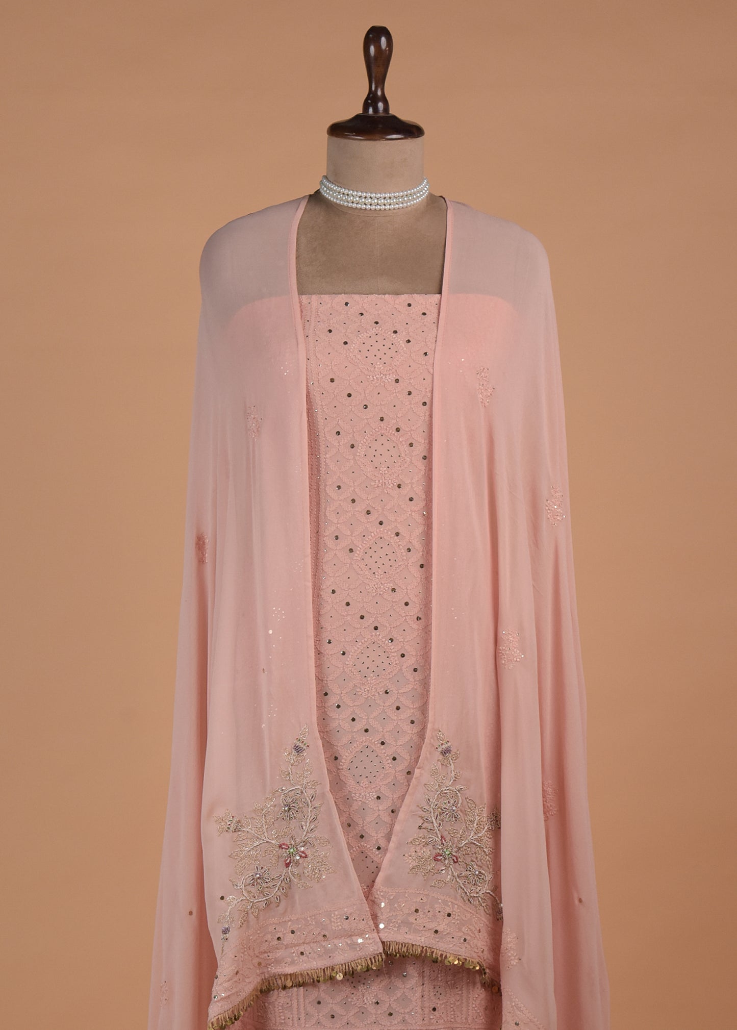 Peach Georgette Dress Material - Image 3 | Greenways Delhi