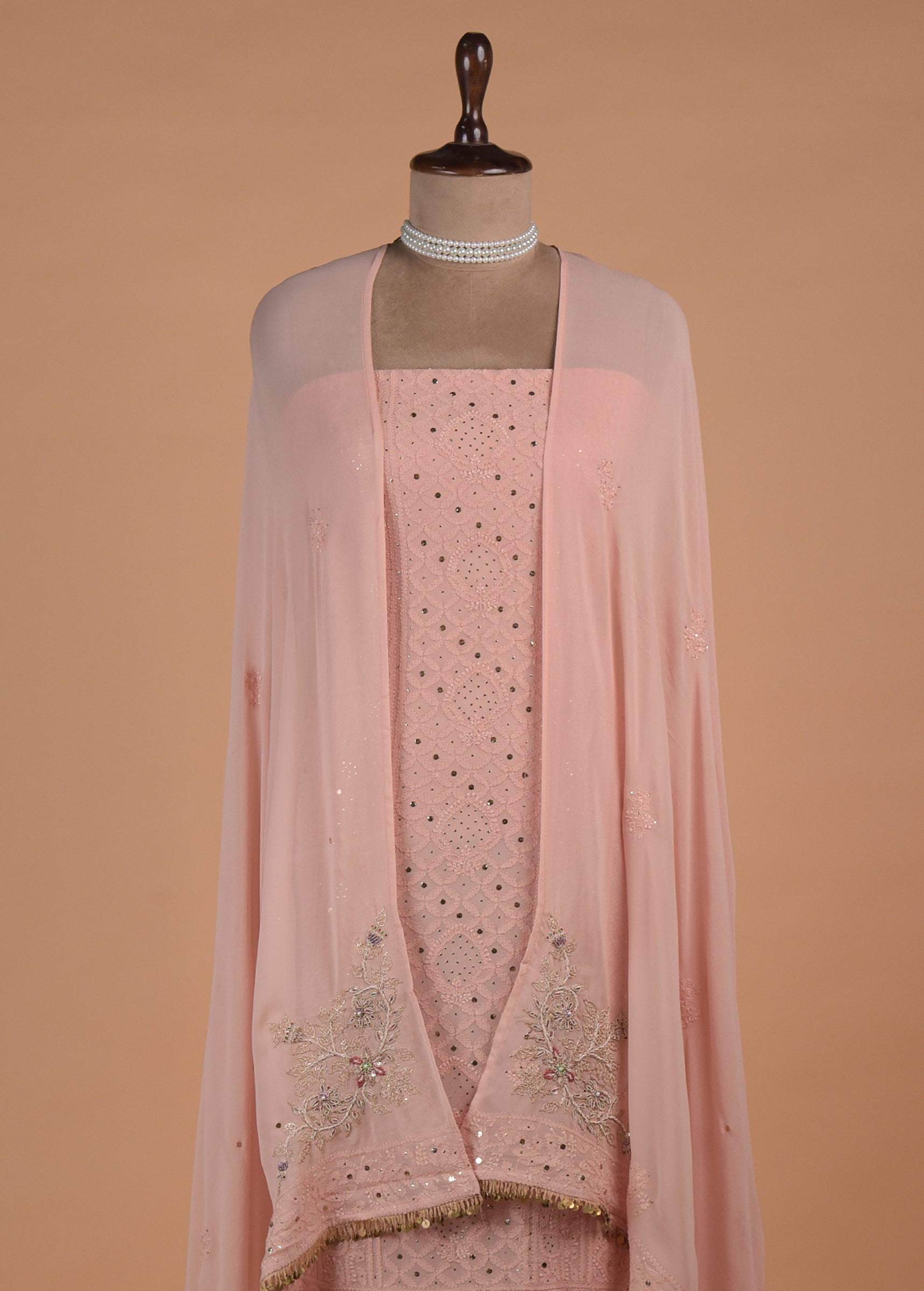 Peach Georgette Dress Material - Image 3 | Greenways Delhi