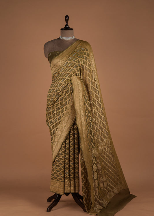 Green Georgette Bandhani Saree