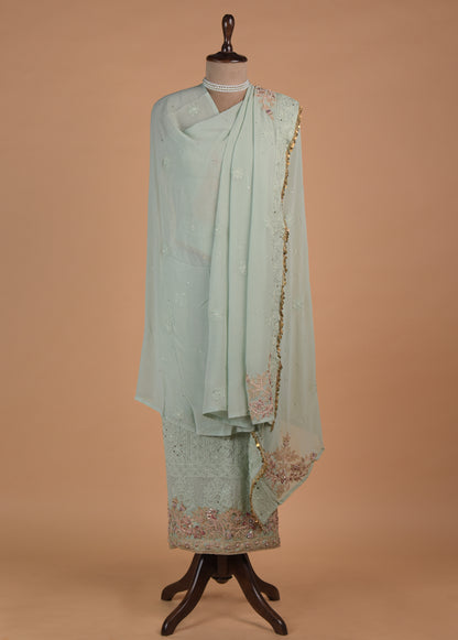 Blue Georgette Dress Material - Image 4 | Greenways Delhi