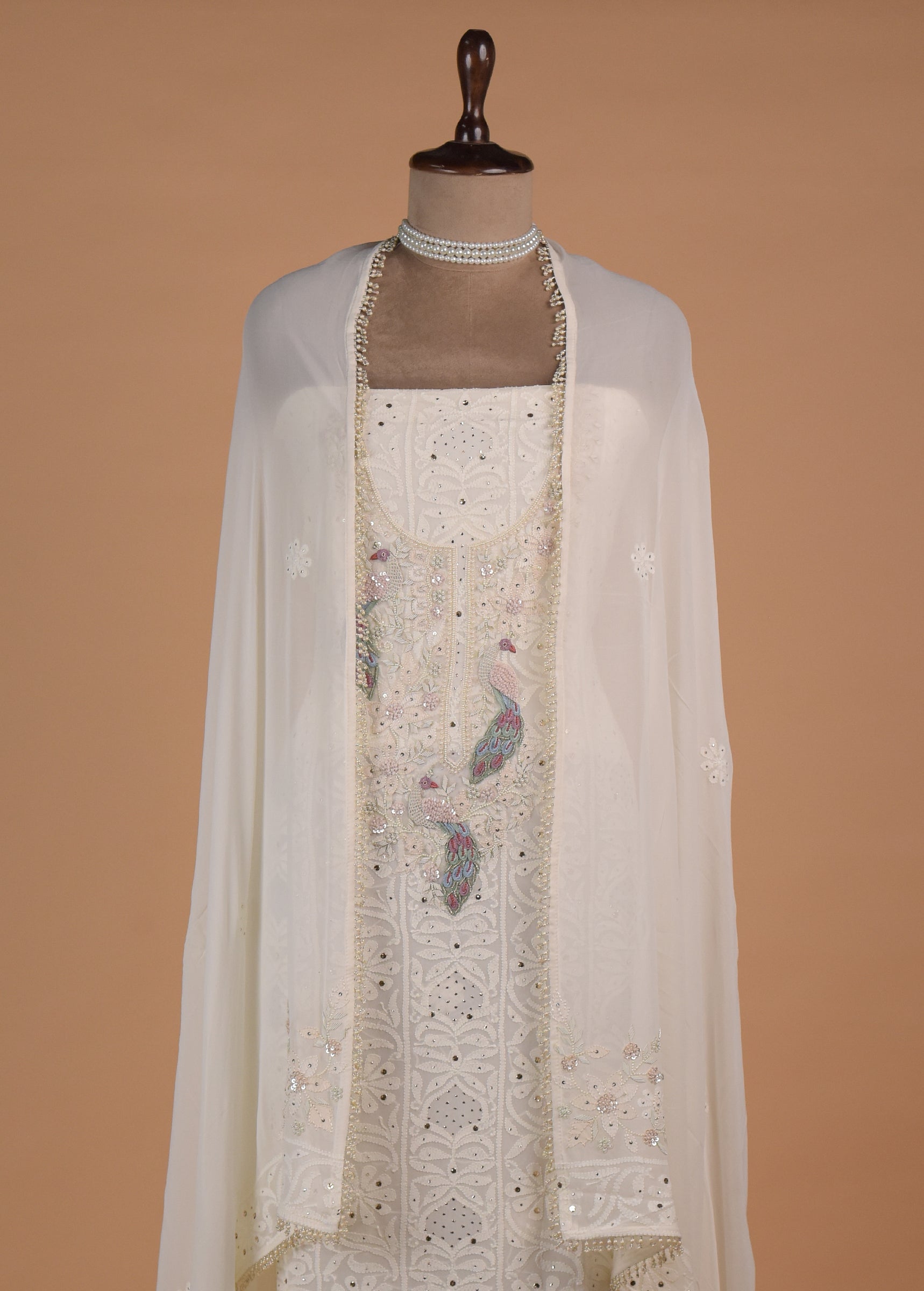 White Georgette Dress Material - Image 3 | Greenways Delhi