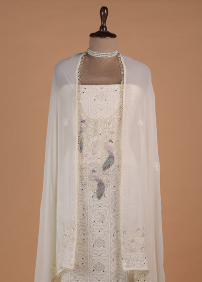 White Georgette Dress Material - Image 3 | Greenways Delhi