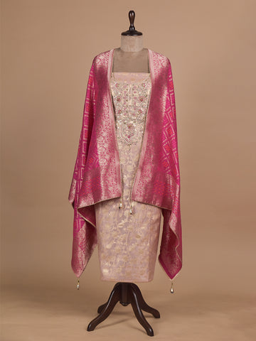 Cream Chanderi Cotton Dress Material
