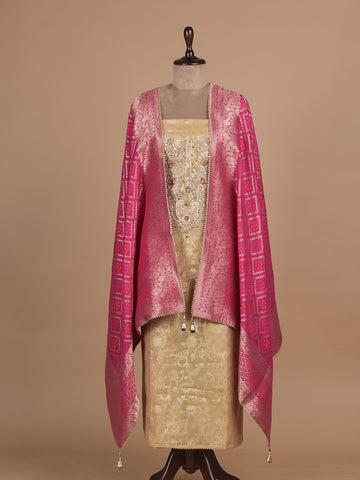 Cream Chanderi Cotton Dress Material