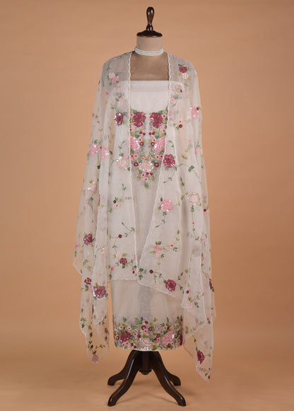 White Organza Dress Material | Greenways Delhi
