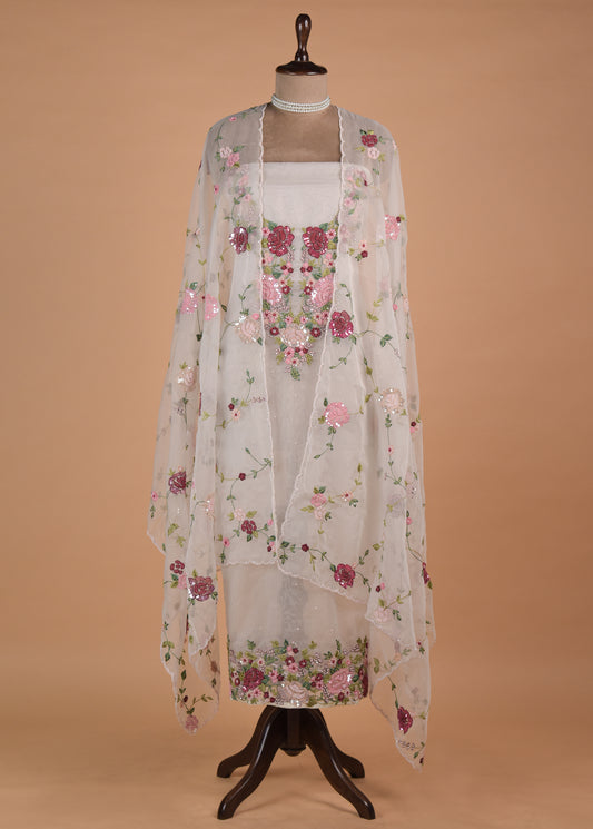 White Organza Dress Material | Greenways Delhi