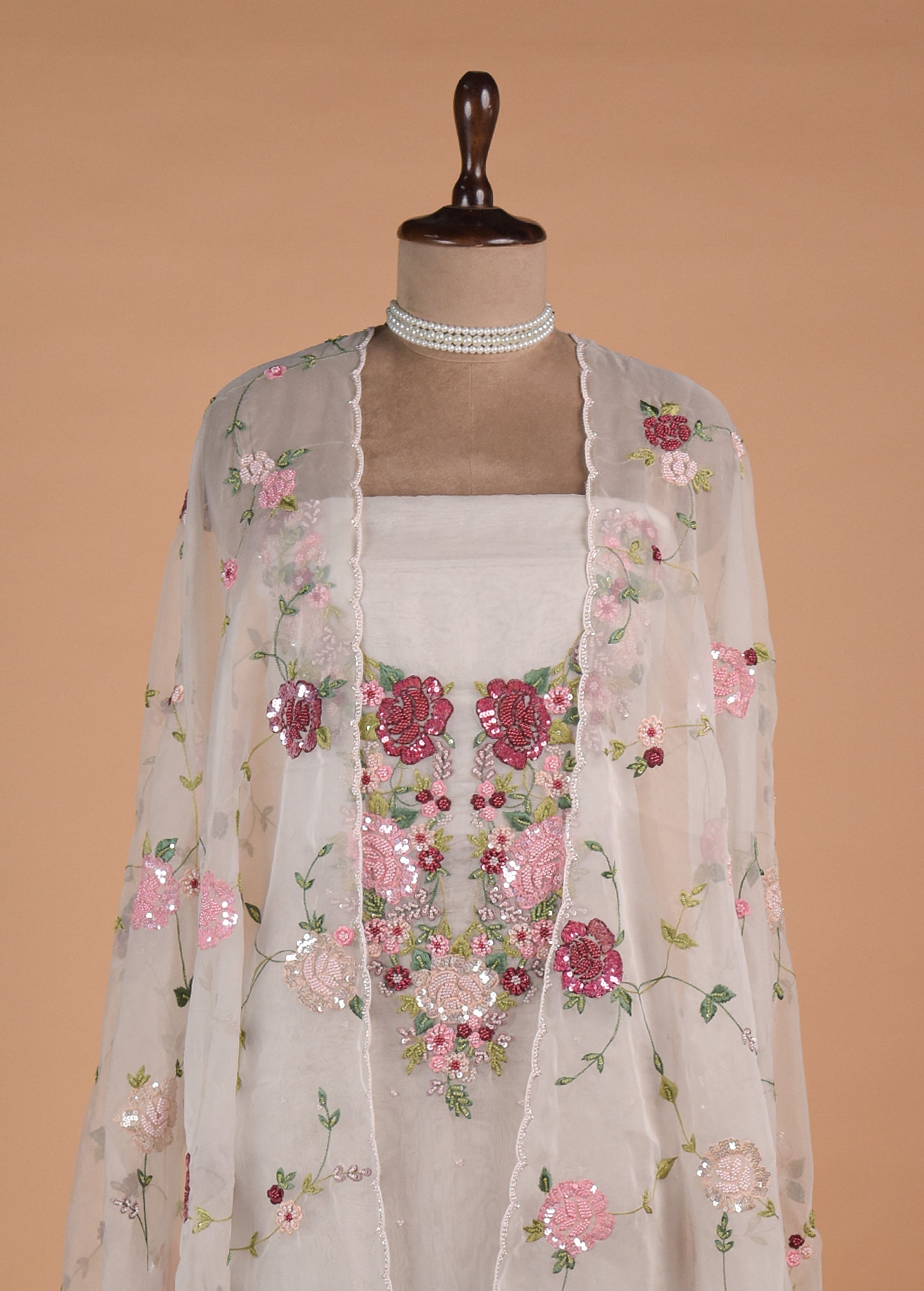 White Organza Dress Material - Image 3 | Greenways Delhi