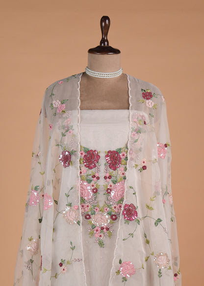 White Organza Dress Material - Image 3 | Greenways Delhi