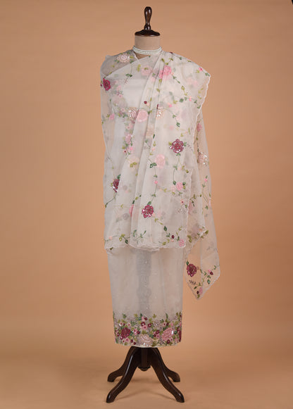 White Organza Dress Material - Image 4 | Greenways Delhi