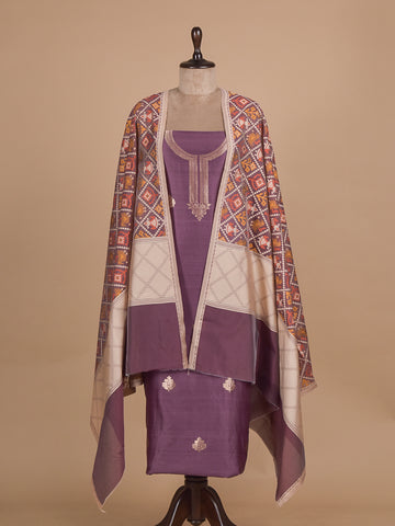 Purple Chanderi Cotton Dress Material
