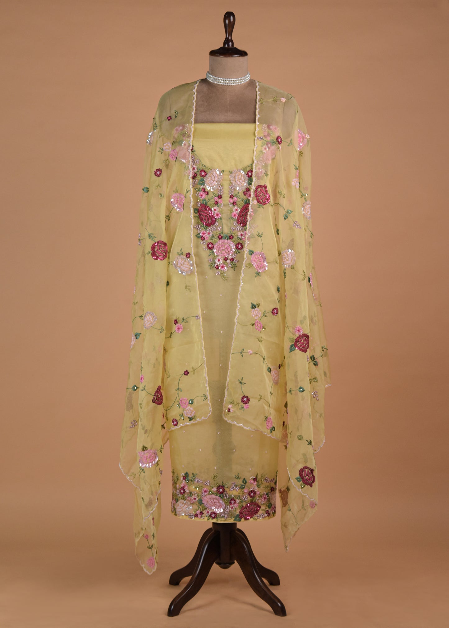 Yellow Organza Dress Material | Greenways Delhi