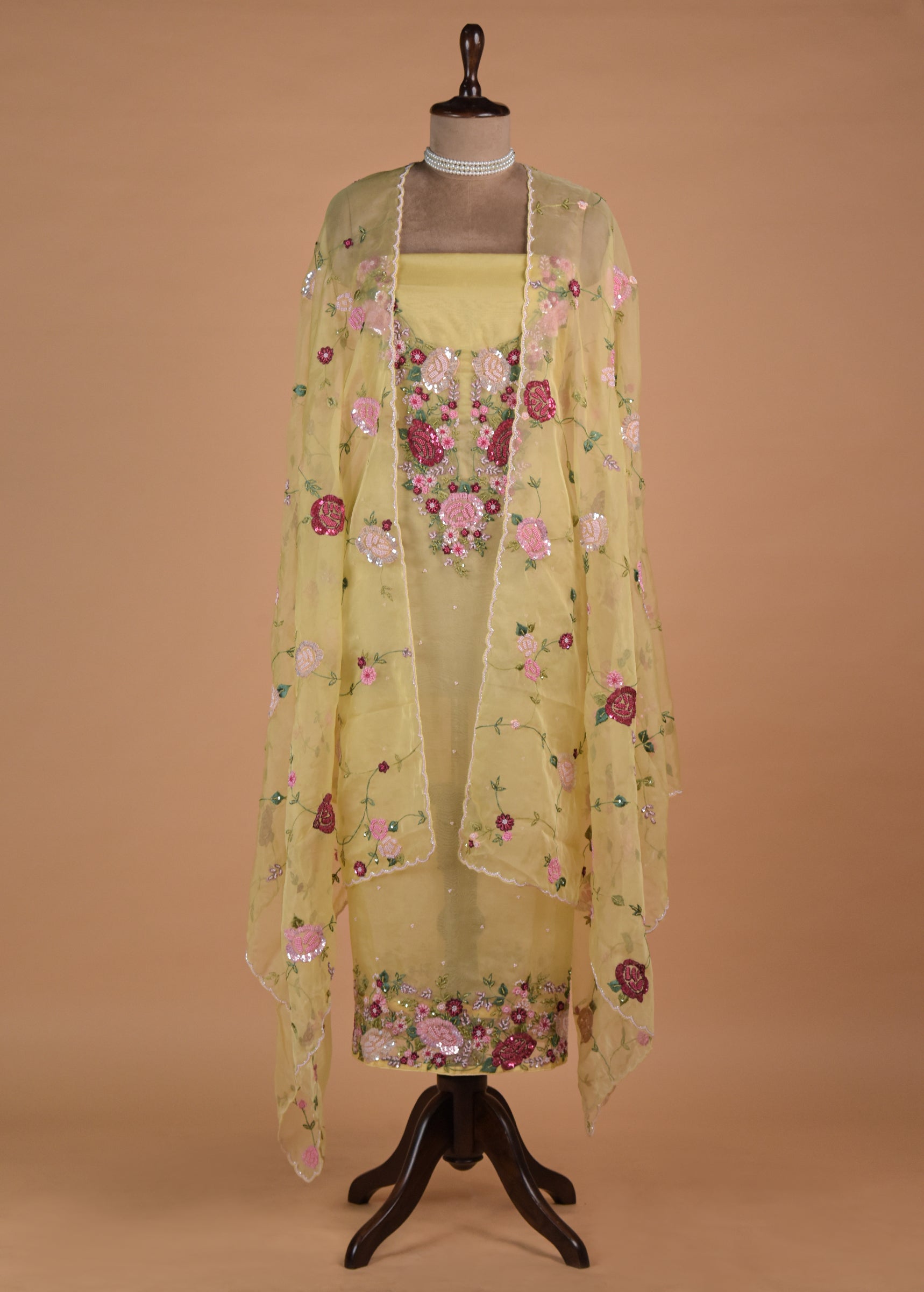 Yellow Organza Dress Material | Greenways Delhi