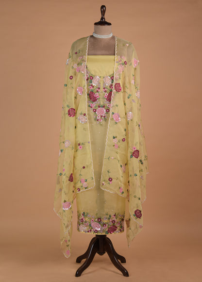 Yellow Organza Dress Material | Greenways Delhi