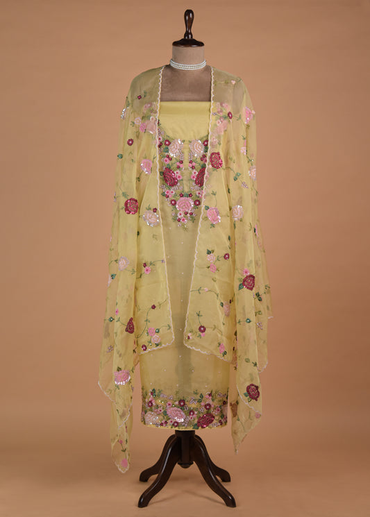 Yellow Organza Dress Material | Greenways Delhi