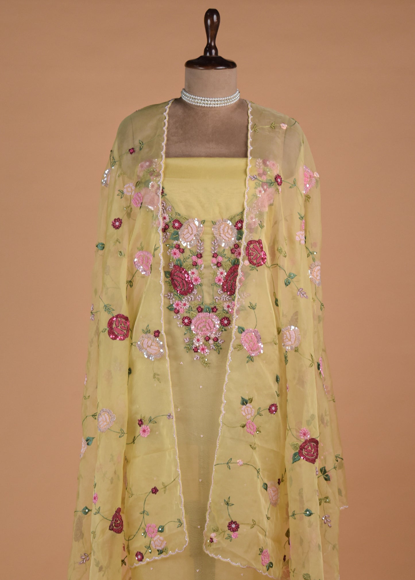 Yellow Organza Dress Material - Image 3 | Greenways Delhi