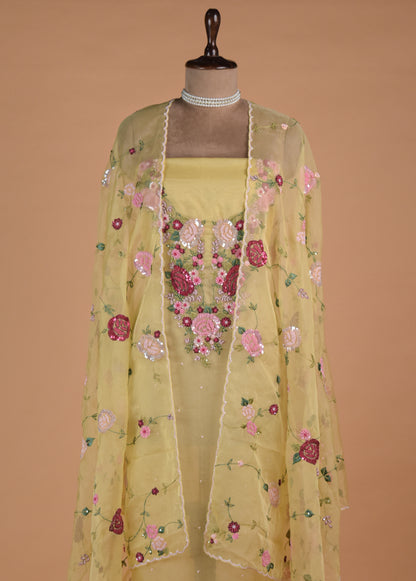Yellow Organza Dress Material - Image 3 | Greenways Delhi