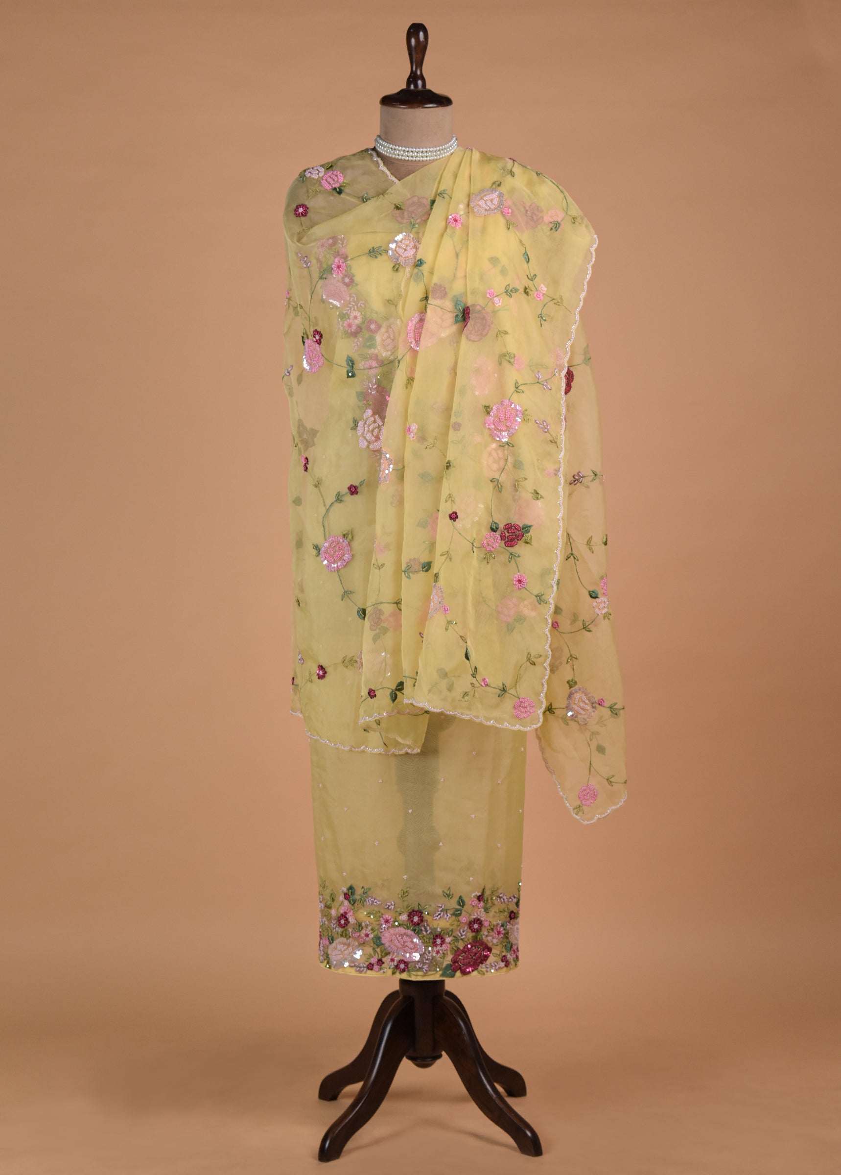 Yellow Organza Dress Material - Image 4 | Greenways Delhi