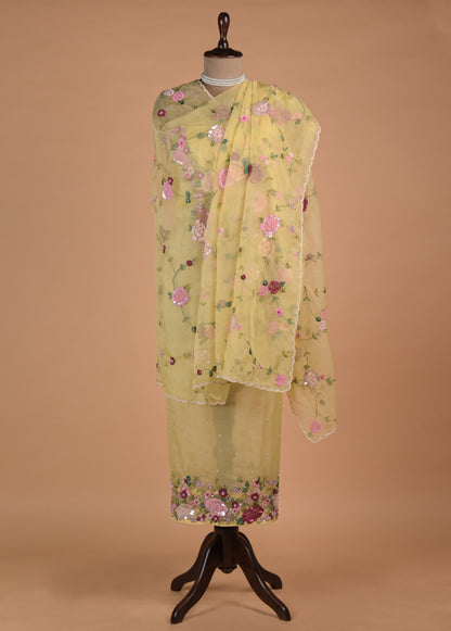 Yellow Organza Dress Material - Image 4 | Greenways Delhi