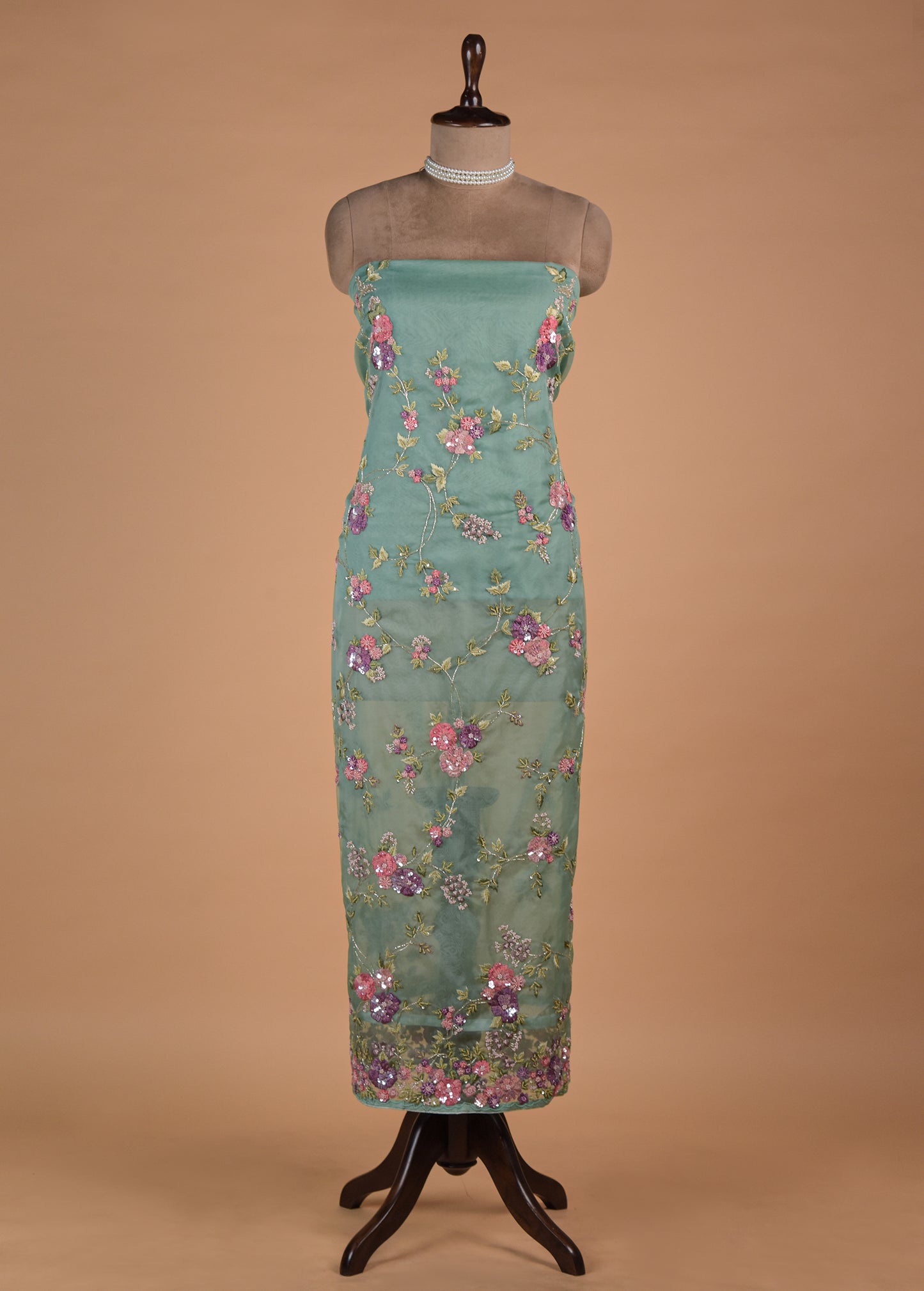 Blue Organza Dress Material - Image 2 | Greenways Delhi