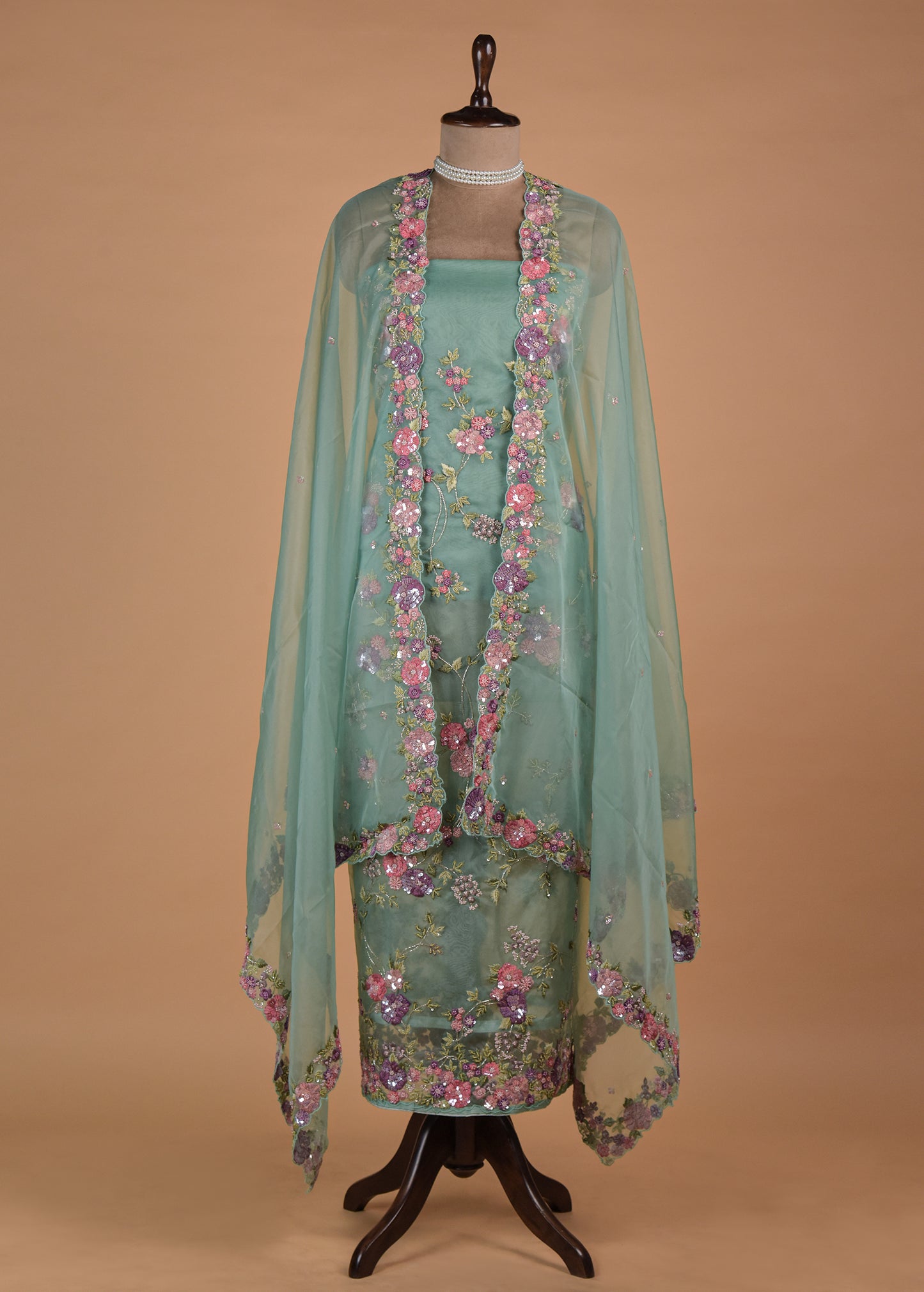 Blue Organza Dress Material | Greenways Delhi