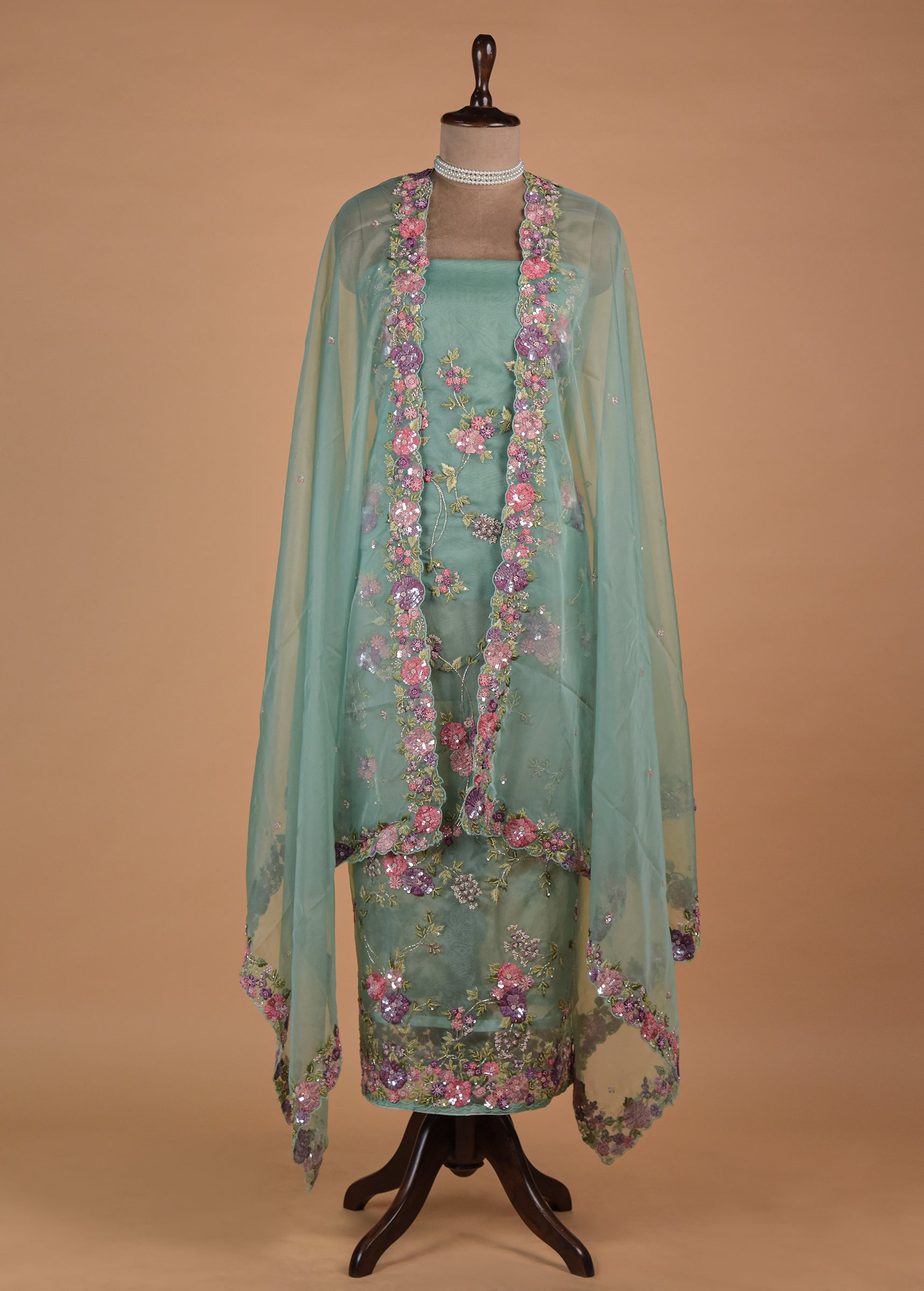 Blue Organza Dress Material | Greenways Delhi